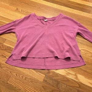 Anthropologie Pink V-Neck Off the Shoulder Sweatshirt